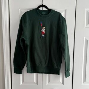 J. Crew Green Crewneck Sweater with Embroidered Dog
